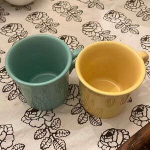 2 Fiesta Coffee Mugs Yellow and Green